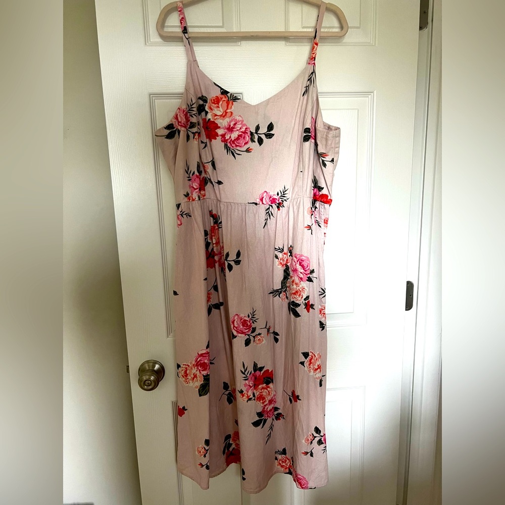 EUC Old Navy Pink Blush Linen Floral Dress